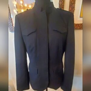 Banana Republic Womens Military Jacket Black Hidden Buttons Stretch Collar 8